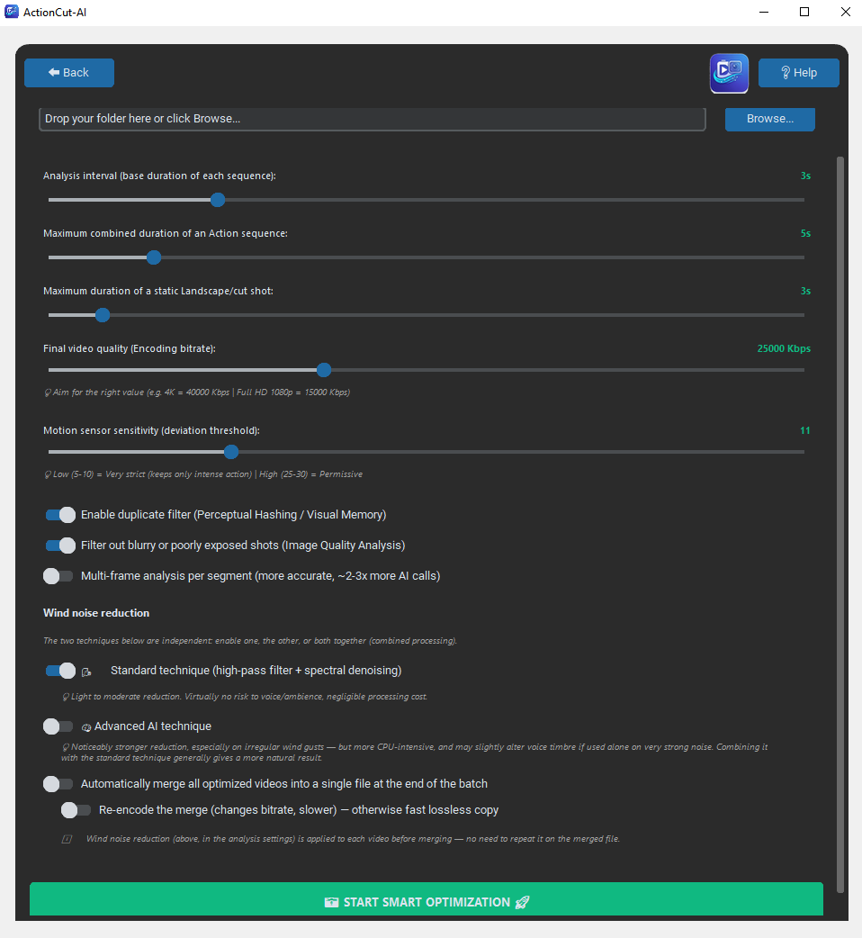 ActionCut-AI — Batch mode settings